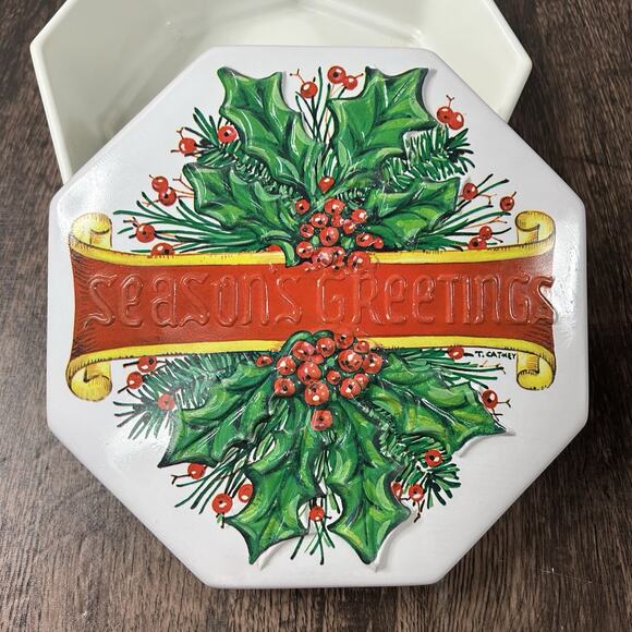 VTG ULLMAN CO Christmas Plastic Cookie Candy Container W/lid Season’s Greetings - Picture 2 of 9